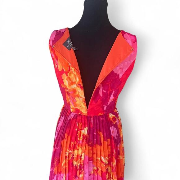 Adrianna Papell orange & pink floral pleated dress - Picture 5 of 6